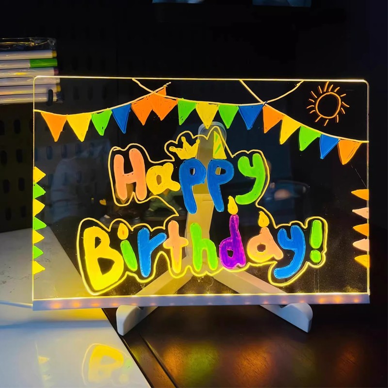 DreamGlow LED Drawing Board glowing with a Happy Birthday message