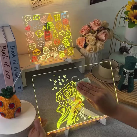 DreamGlow LED drawing board: drawing a glowing reindeer with neon pens