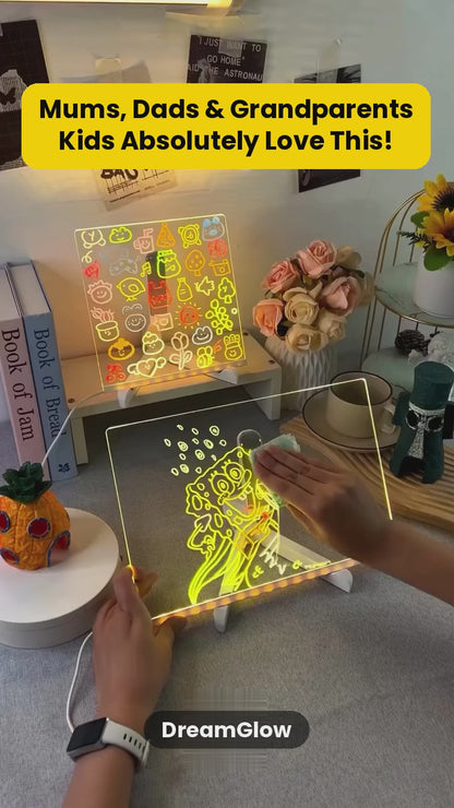 DreamGlow LED drawing board: drawing a glowing reindeer with neon pens