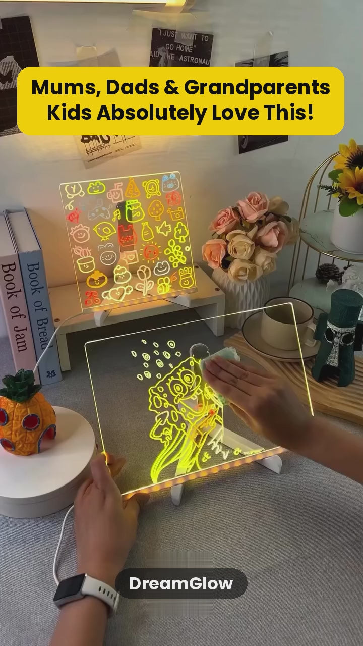 DreamGlow LED drawing board: drawing a glowing reindeer with neon pens